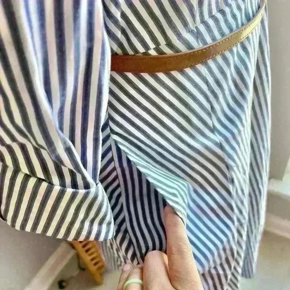 Michael Kors Blue Pin Stripe Belted Midi Button Down Dress - Picture 9 of 12